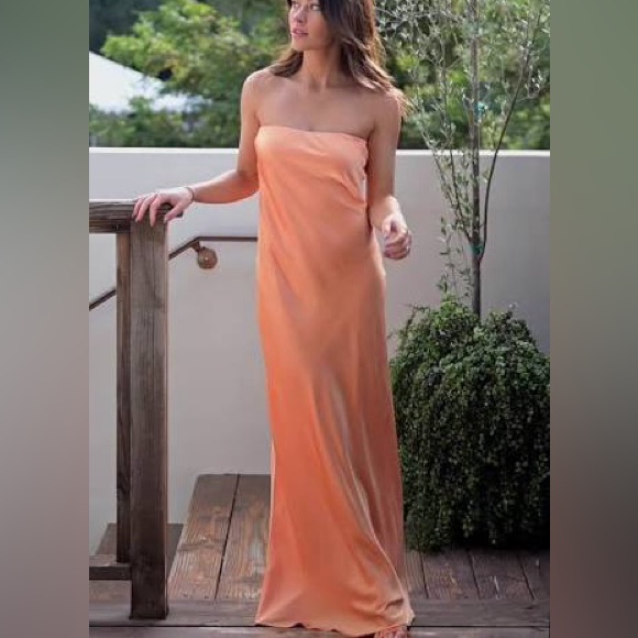 Nwt Gianni Bini X Caelynn Bell Jai Satin Strapless Tie Back Sheath Maxi Dress